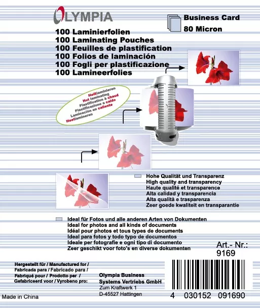 Olympia Laminovací fólie na vizitky 80 mic. 100 ks